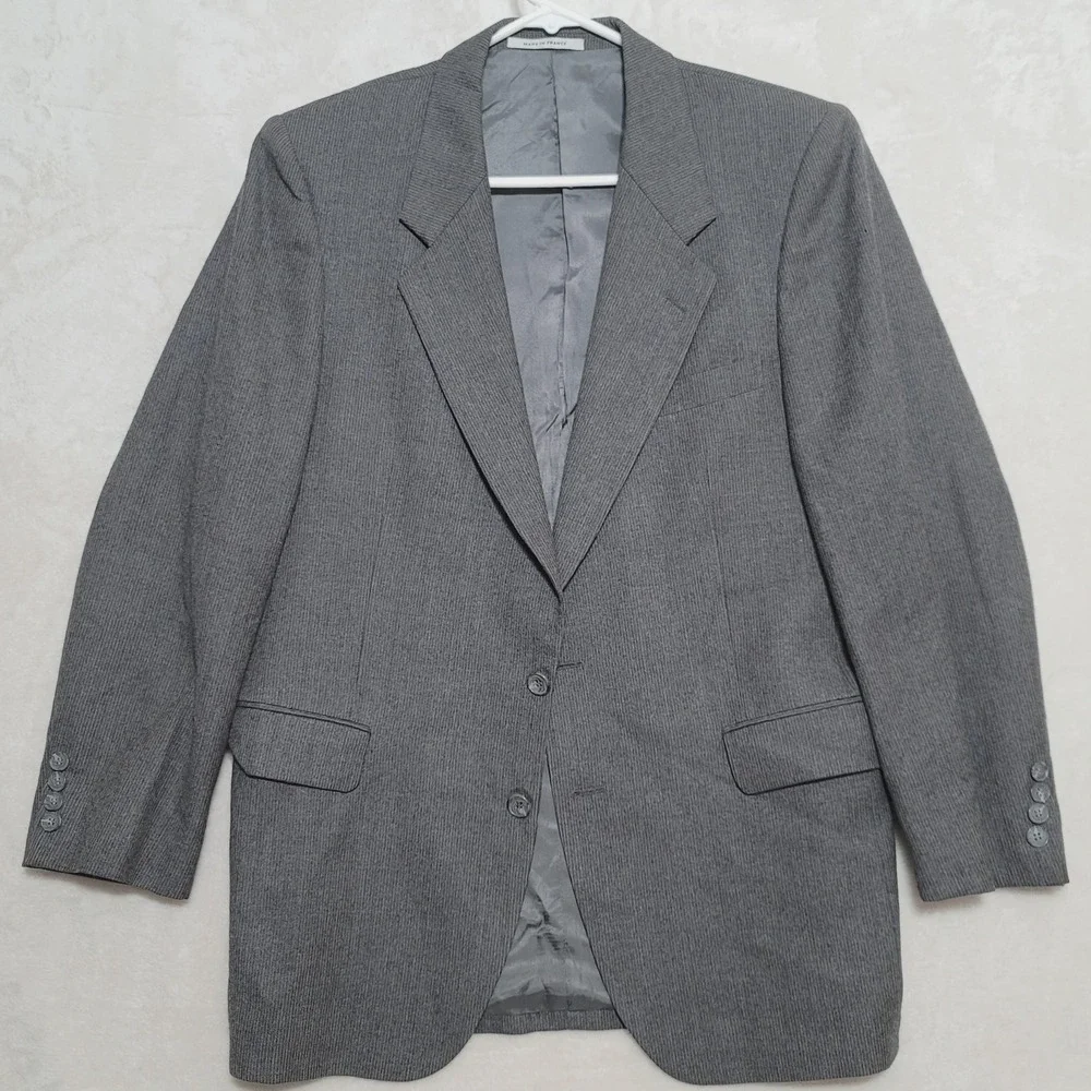 Yves Saint Laurent Blazer Mens Large Gray Pinstripe Wool Made in France Jacket
